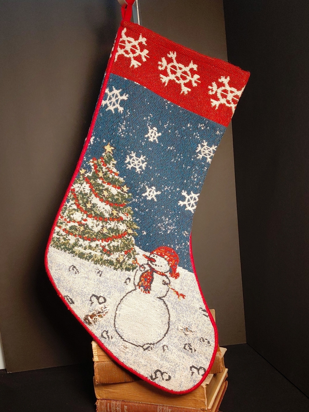 OLD TIME POTTERY TAPESTRY CHRISTMAS SNOWMAN STOCKING